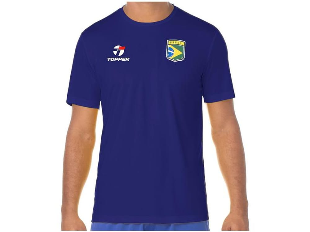 Camiseta Gola Alta de Futebol Topper - Brasil Combate II Masculina Manga Curta Azul
