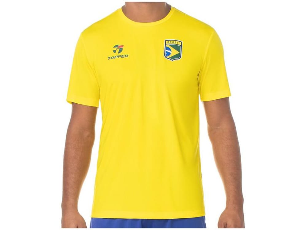 Camiseta Gola Alta de Futebol Topper - Brasil Combate Masculina Manga Curta Amarela