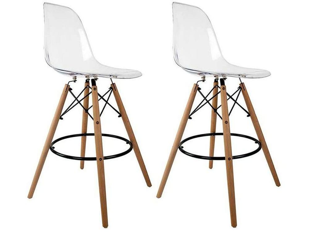 Banqueta Alta com Encosto Transparente - Empório Tiffany Eames DSW-M 2 Peças