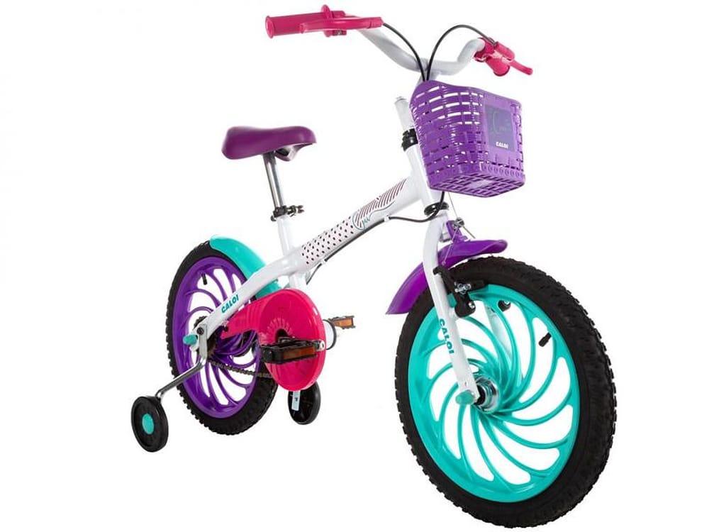 Bicicleta Infantil Aro 16 Caloi Ceci Branca com Rodinhas com Cestinha
