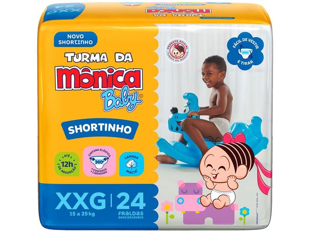 Fralda Shortinho Turma da Monica Baby Tam. XXG 15 a 25kg 24 Unidades