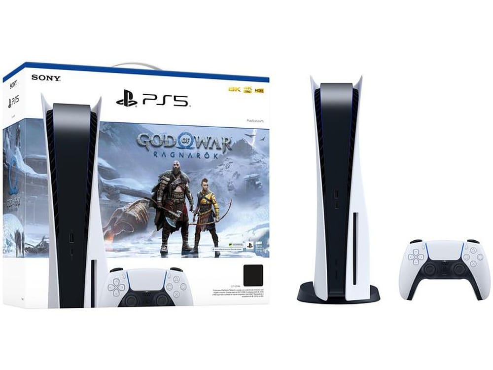 PlayStation 5 2022 825GB 1 Controle Branco Sony com God of War Ragnarok