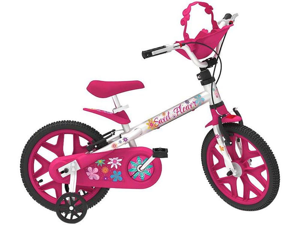 Bicicleta Infantil Aro 16 Bandeirantes Sweet - Flower com Rodinhas