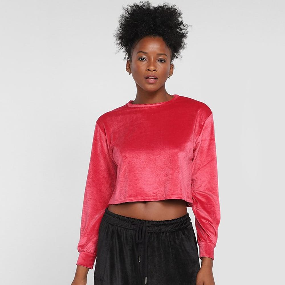 Blusa Moletom Cropped Malwee Manga Longa Feminina