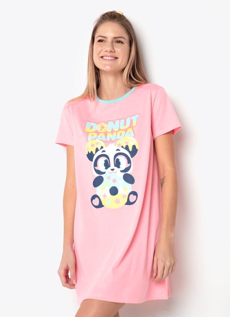 Camisola Manga Curta Feminino Panda Donut