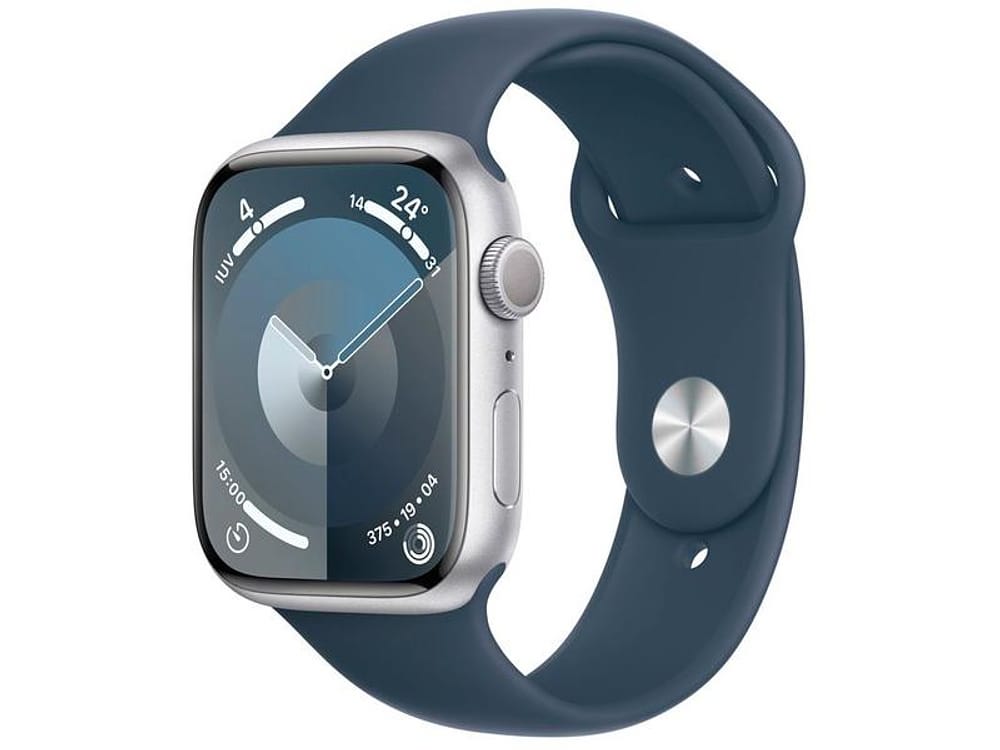 Apple Watch Series 9 GPS Caixa Prateada de Alumínio 45mm Pulseira Esportiva Azul-tempestade M/G