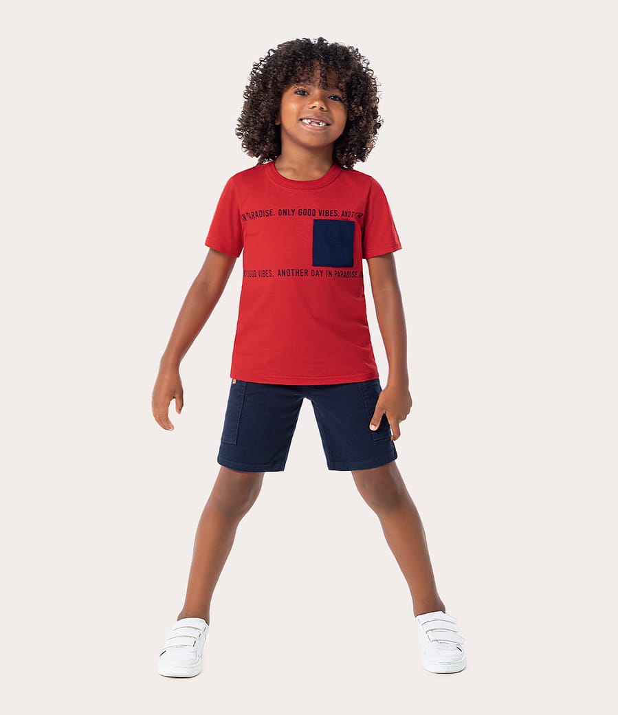 Conjunto Infantil Menino Camiseta e Bermuda Em Sarja Malwee Kids