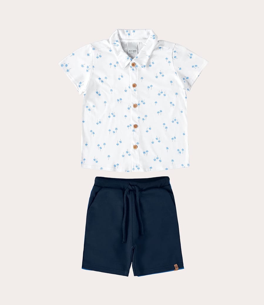 Conjunto Infantil Menino Camisa e Bermuda Em Moletinho Malwee Kids