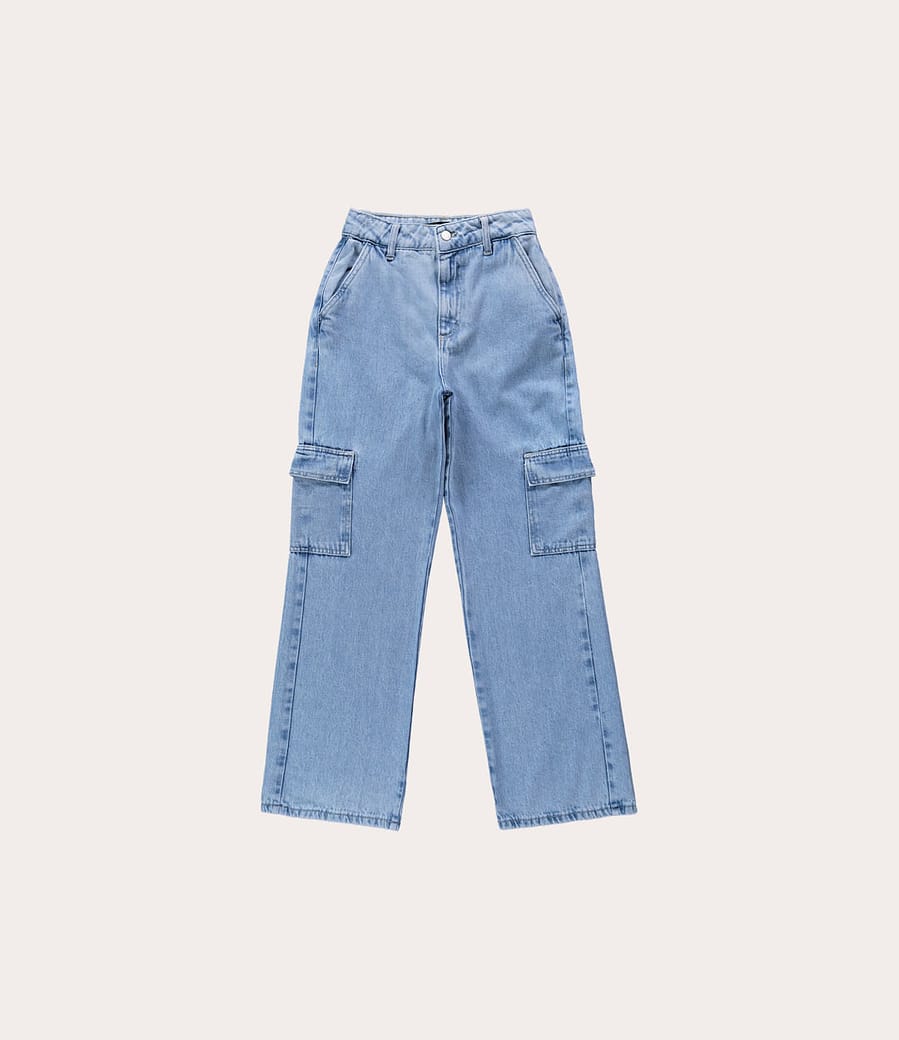 Calça Cargo Menina Cintura Alta Em Jeans 100% Algodão Malwee Kids