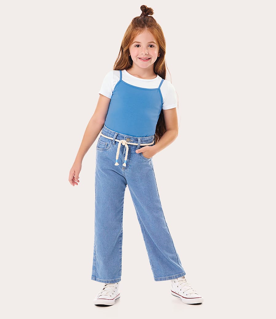 Calça Infantil Menina Straight Em Jeans Moletom Malwee Kids