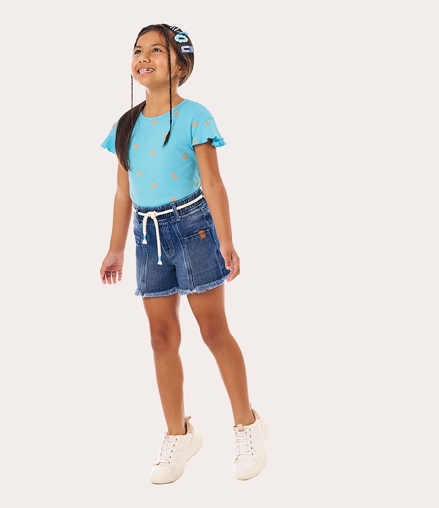 Shorts Infantil Menina Com Cordão Em Jeans Moletom Malwee Kids