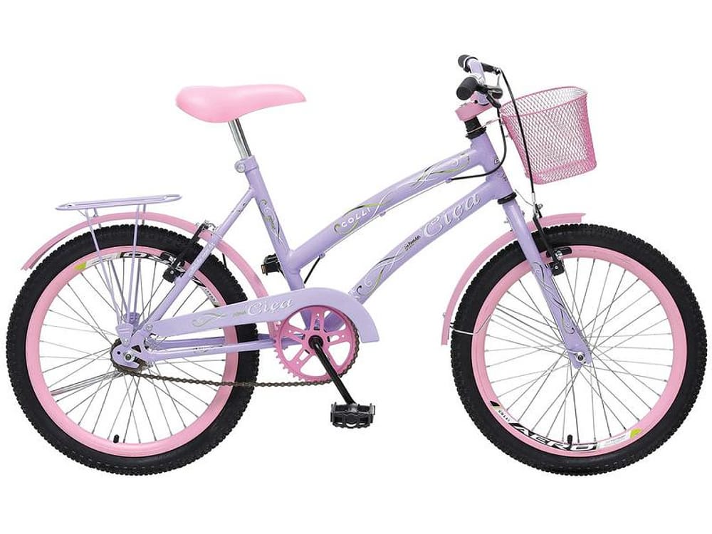 Bicicleta Infantil Aro 20 Colli Ciça Lilás com Cesta Freio V-Brake