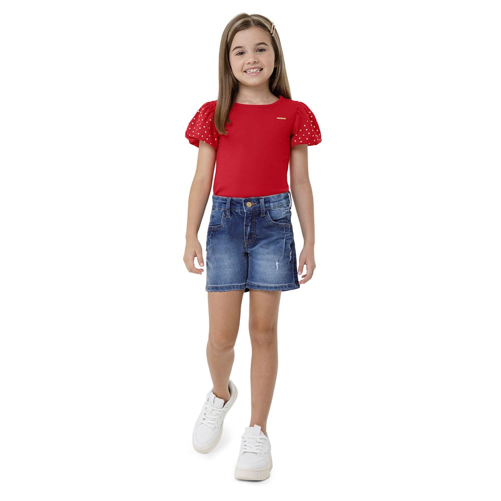 Blusa Menina Manga Bufante Em Cotton Light - Carinhoso