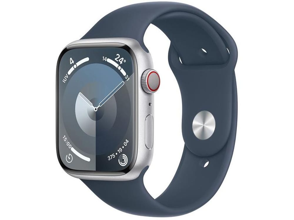 Apple Watch Series 9 GPS + Cellular Caixa Prateada de Alumínio 45mm Pulseira Esportiva Azul-tempestade P/M