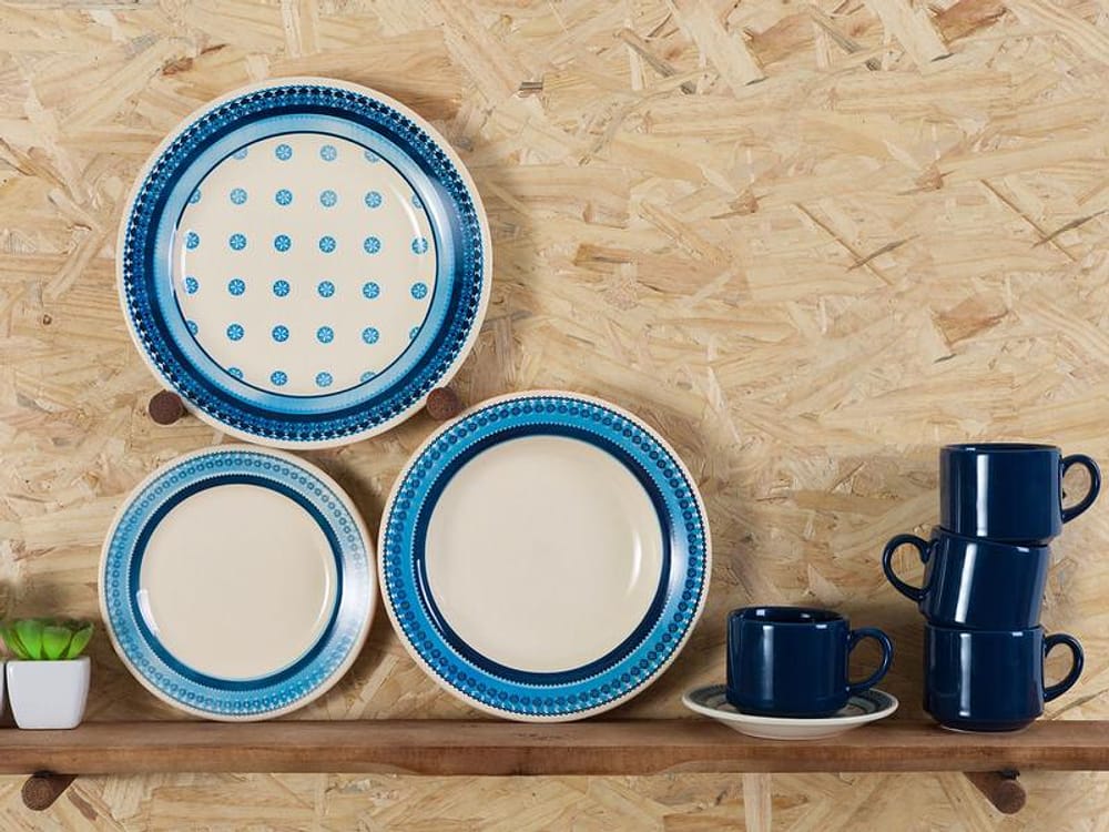 Aparelho de Jantar Chá 20 Peças Biona Cerâmica - Redondo Branco e Azul Donna