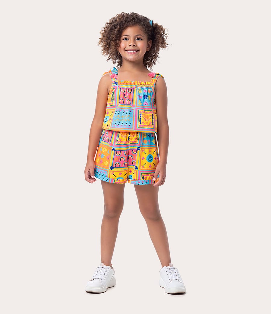 Macacão Infantil Menina Estampado Em Algodão Malwee Kids