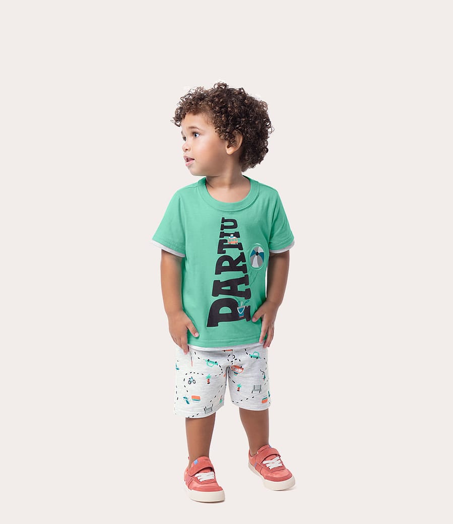 Conjunto Infantil Menino Camiseta e Bermuda Em Moletinho Malwee Kids