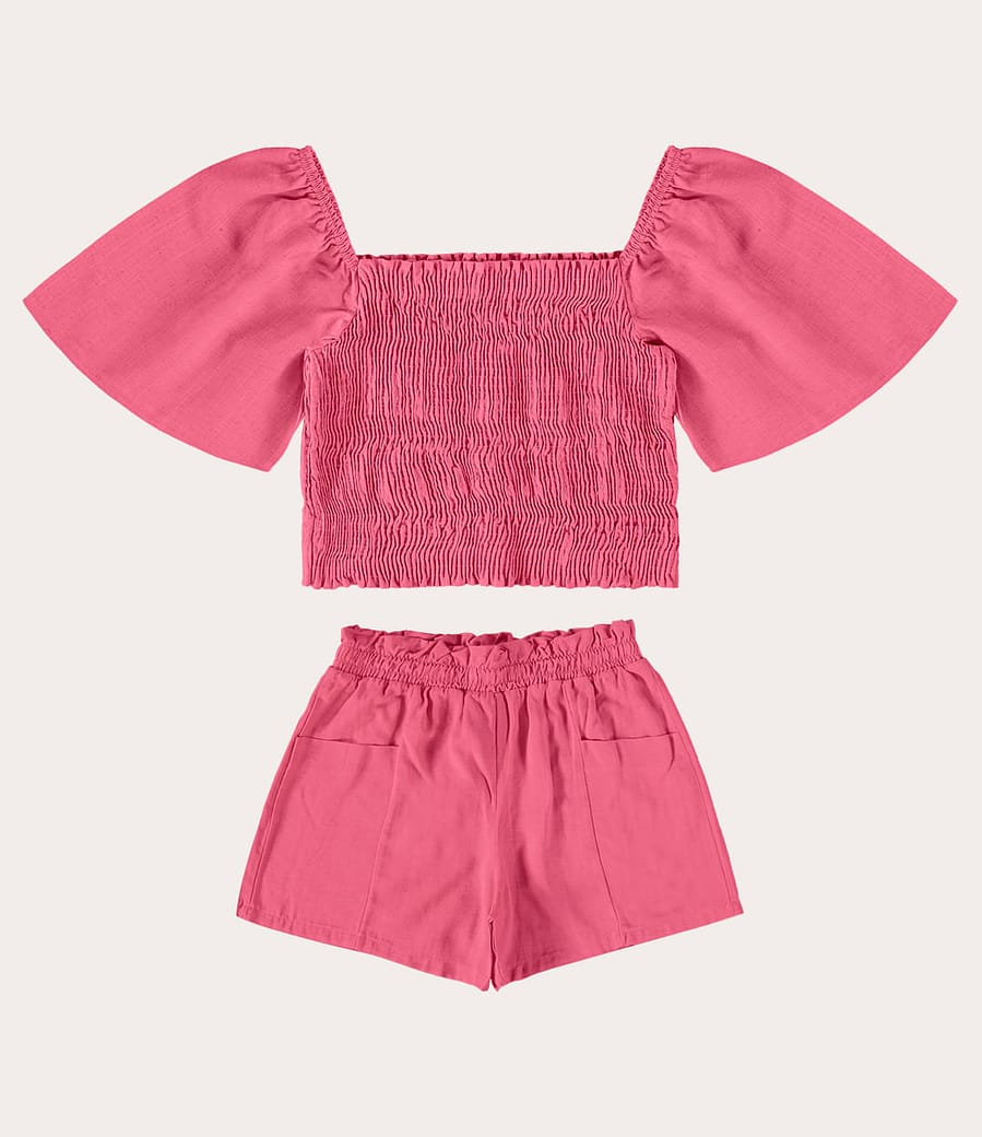 Conjunto Menina Blusa Cropped e Shorts em Viscolinho Stretch Malwee Kids