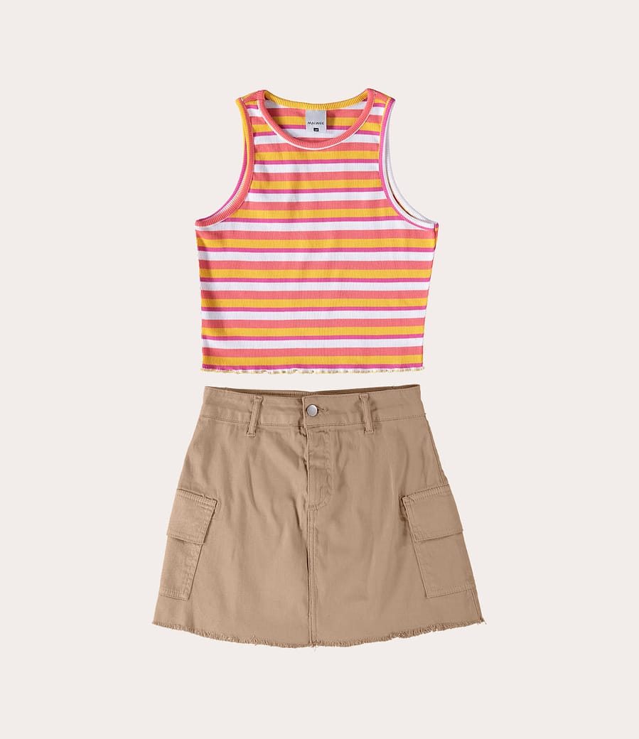 Conjunto Menina Regata Cropped e Saia em Algodão Malwee Kids