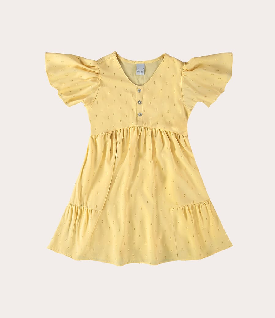 Vestido Infantil Manga Babado Em Plumeti Lurex Malwee Kids