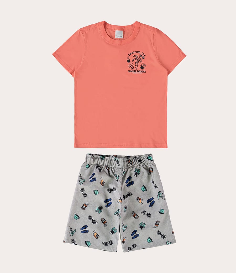 Conjunto Infantil Menino Camiseta e Bermuda Em Moletinho Malwee Kids