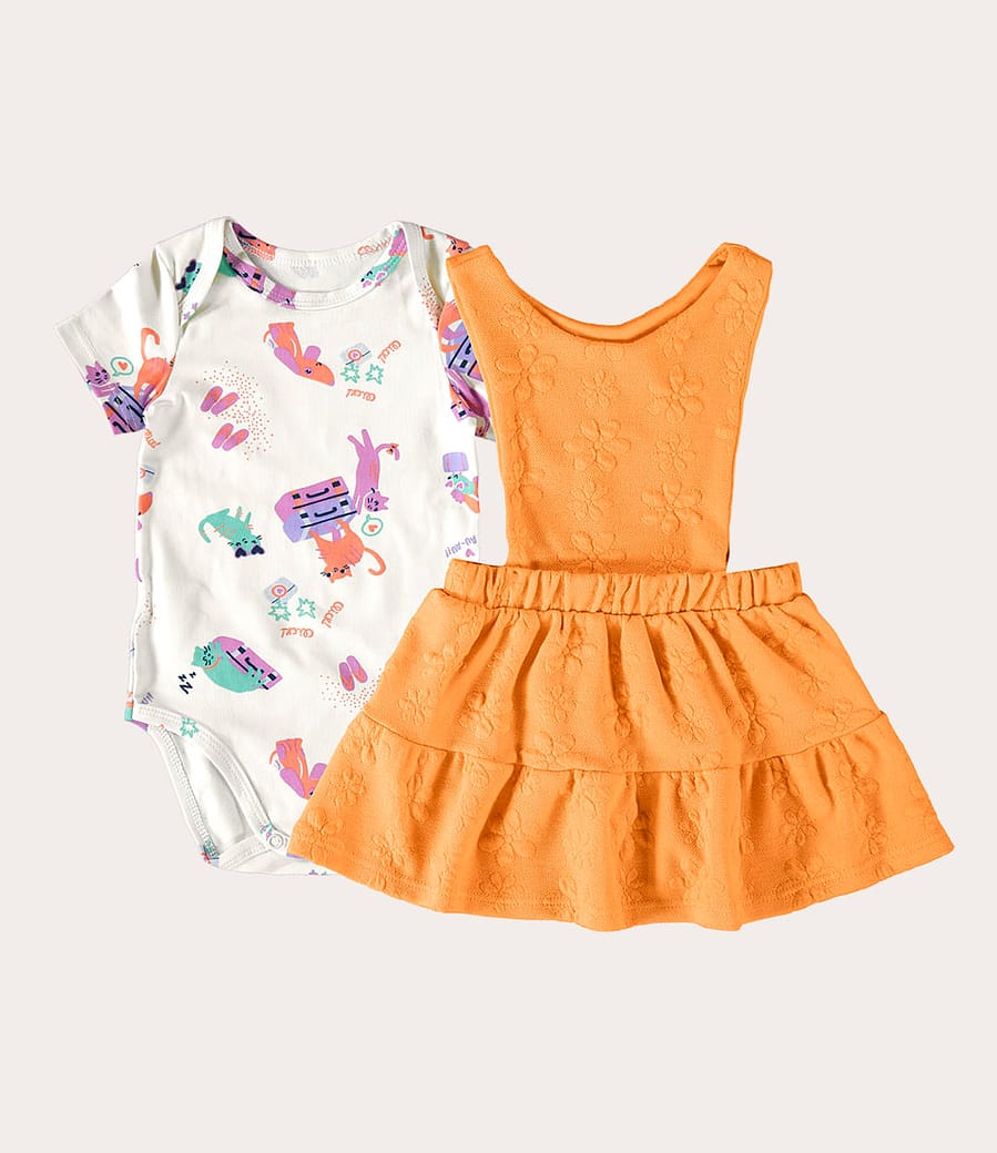 Conjunto Infantil Menina Body Salopete Jacquard Em Algodão Malwee Kids