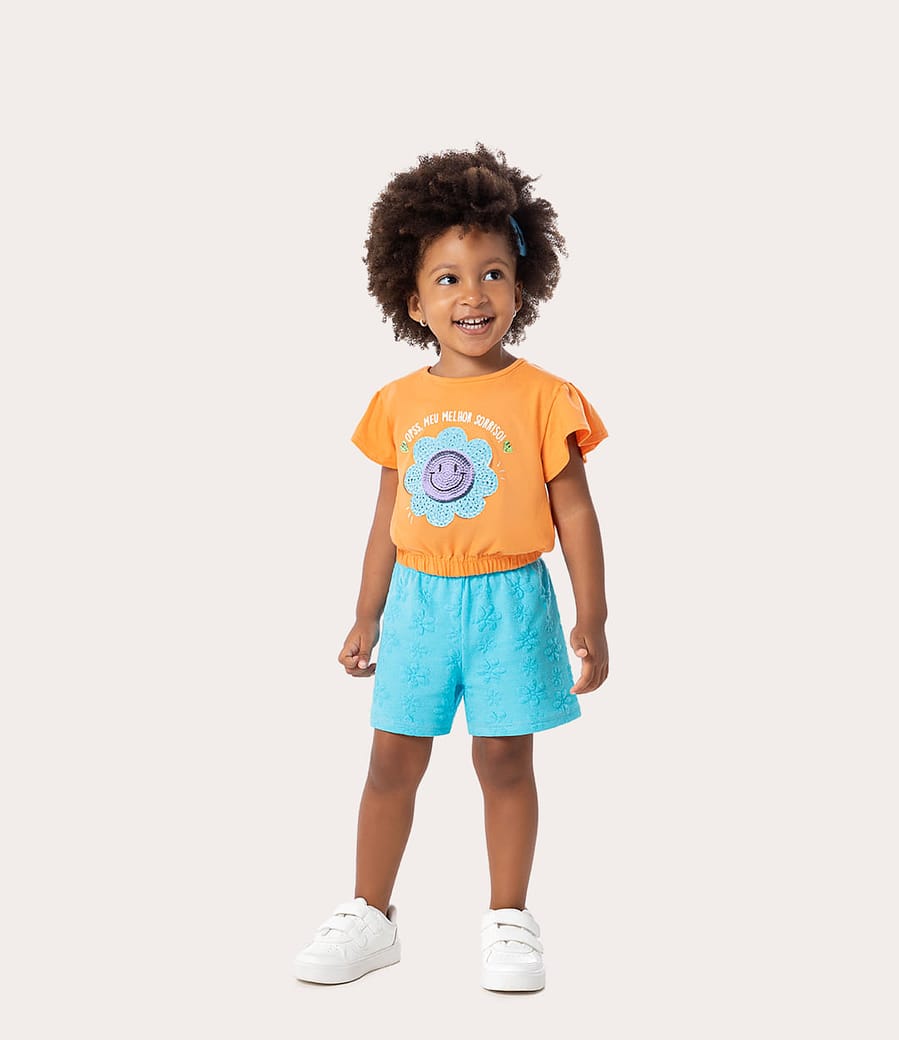 Conjunto Infantil Menina Blusa em Algodão e Shorts Jacquard Malwee Kids