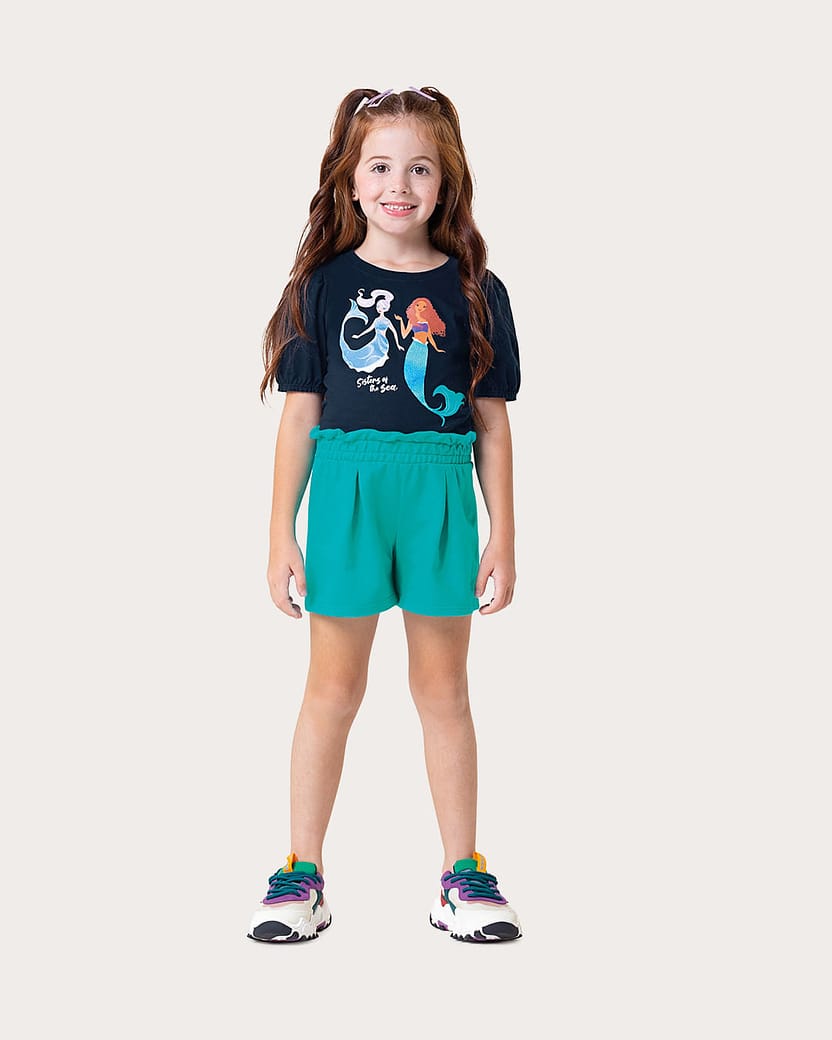 Conjunto Infantil Menina A Pequena Sereia Disney Em Algodão Malwee Kids