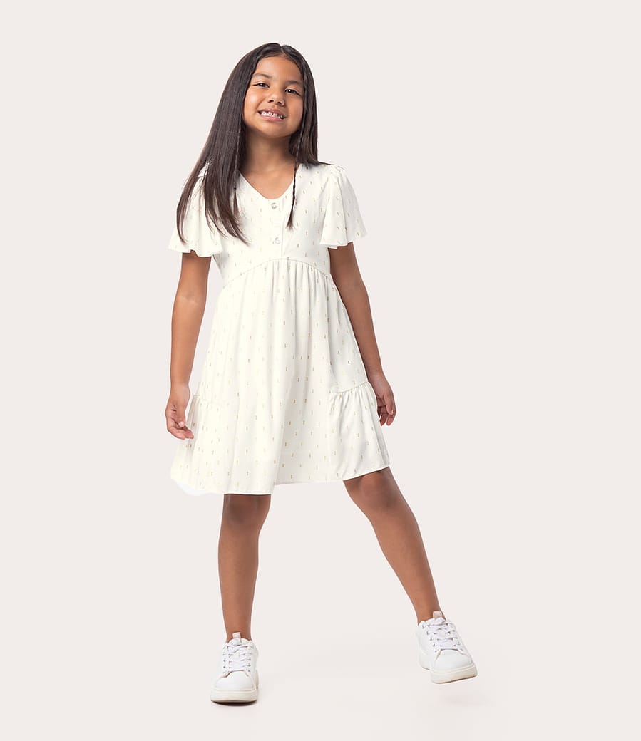 Vestido Infantil Manga Babado Em Plumeti Lurex Malwee Kids