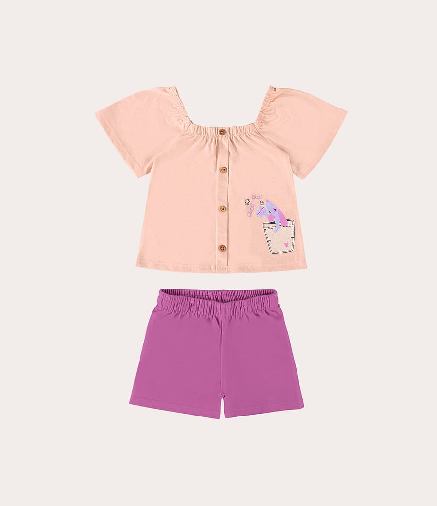 Conjunto Infantil Menina Blusa em Algodão e Shorts Jacquard Malwee Kids