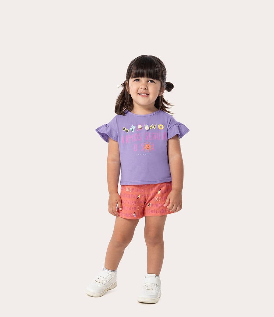 Conjunto Infantil Menina Blusa e Shorts Em Algodão Malwee Kids