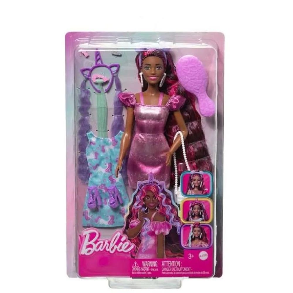 Barbie Totally Hair Vestido Roxo e Cabelo Neon HKT99- Mattel