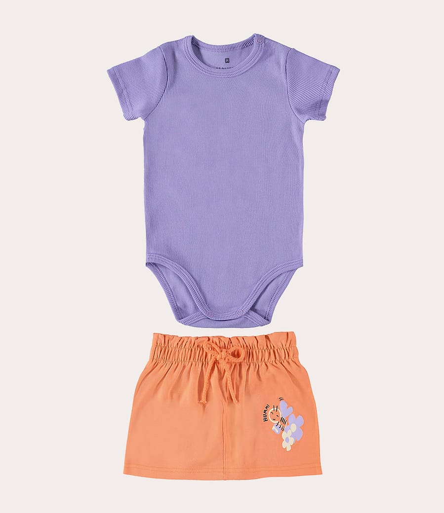 Conjunto Infantil Menina Body Manga Curta Em Ribana Malwee Kids