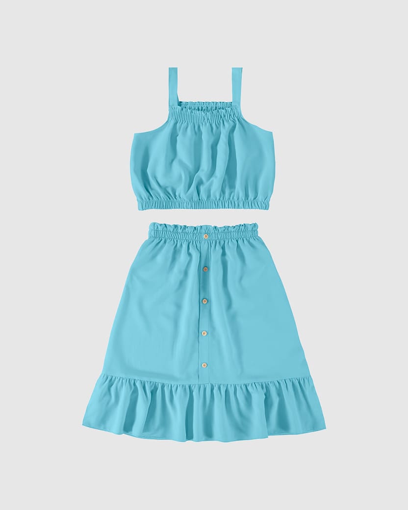 Conjunto Infantil Menina com Regata e saia longa Em Viscose Malwee Kids