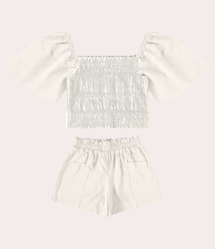 Conjunto Menina Blusa Cropped e Shorts em Viscolinho Stretch Malwee Kids