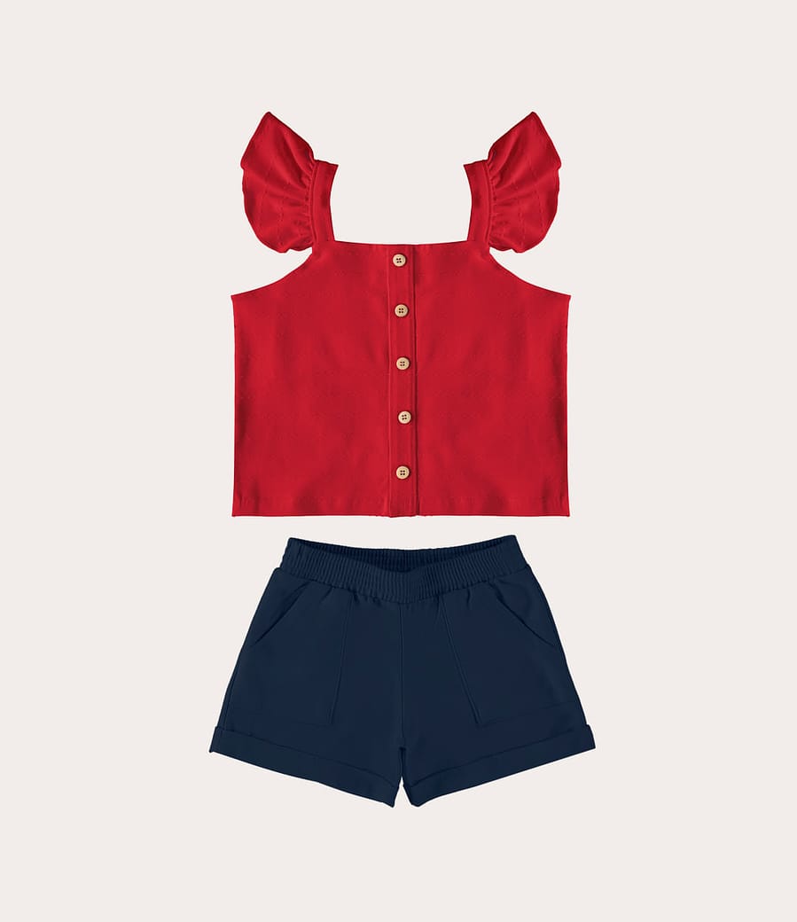 Conjunto Infantil Menina com Regata com Babado Algodão Malwee Kids