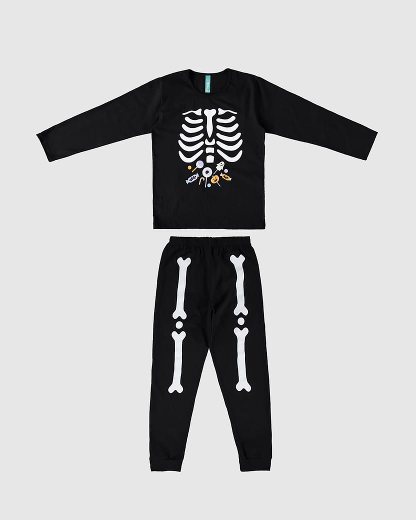 Pijama Infantil Unissex Esqueleto Halloween Em Algodão Malwee Kids