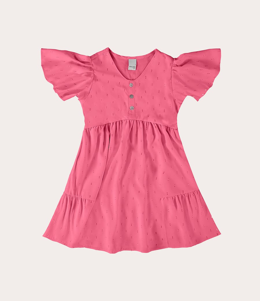 Vestido Infantil Manga Babado Em Plumeti Lurex Malwee Kids