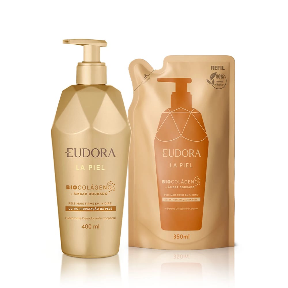 Eudora Kit La Piel Âmbar Dourado: Hidratante Desodorante Corporal 400ml + Refil Hidratante Desodorante Corporal 350ml