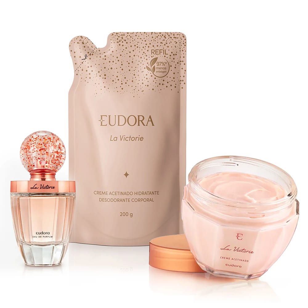Eudora Kit La Victoire: Eau de Parfum 75ml + Creme Hidratante 250g + Refil Creme Hidratante 200g