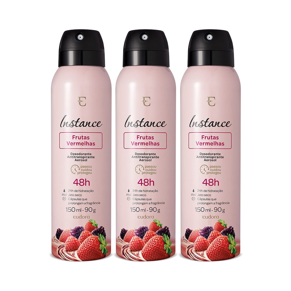 Combo Desodorante Antitranspirante Aerossol Instance Frutas Vermelhas 3x90g/150ml