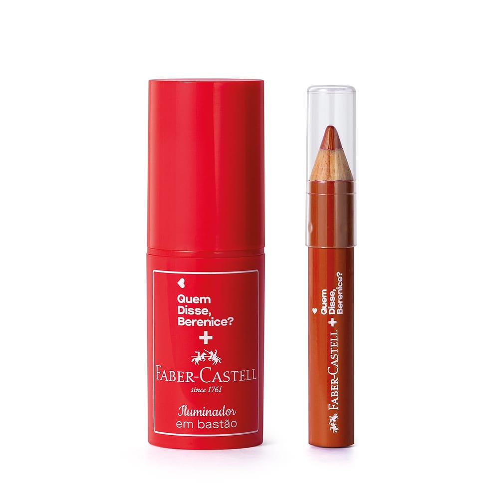 Combo QDB E Faber-Castell: Lápis Jumbo 3 Em 1 Vermelho 1,2g + Iluminador Facial Em Bastão 5g