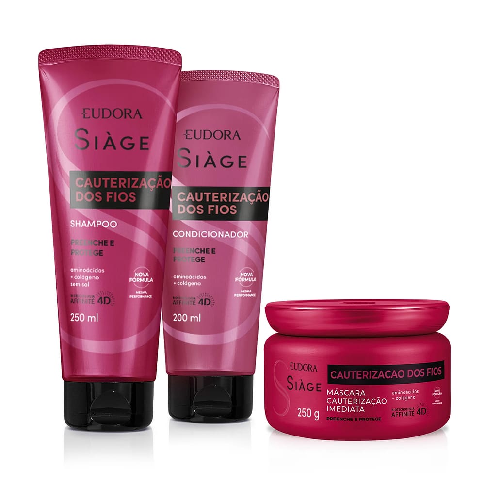 Eudora Kit Siàge Cauterização dos Fios: Shampoo 250ml + Máscara Capilar 250ml + Condicionador 200ml