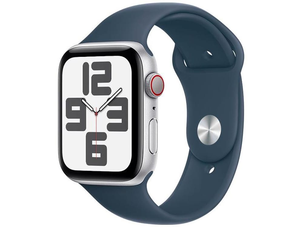 Apple Watch SE GPS + Cellular Caixa Prateada de Alumínio 44mm Pulseira Esportiva Azul-tempestade P/M