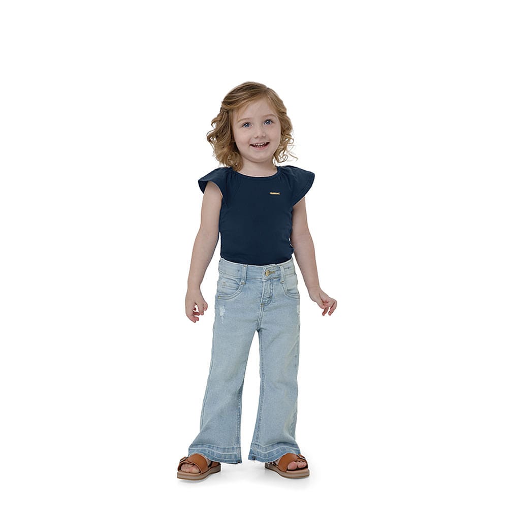 Calça Menina Flare Cintura Média Em Jeans Stretch Carinhoso