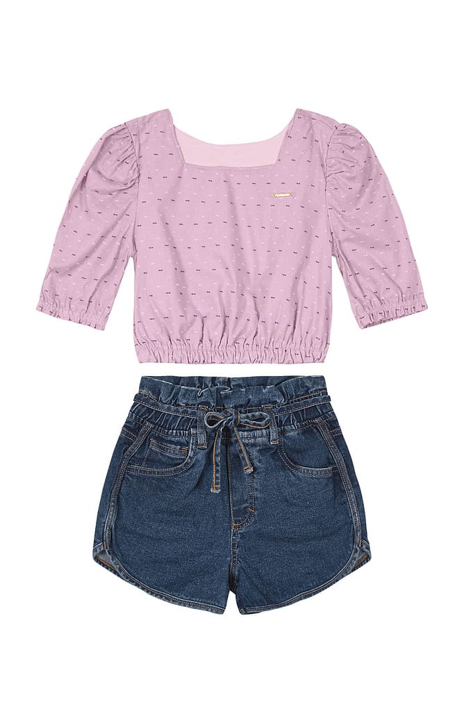 Conjunto Menina Shorts Clochard Em Jeans Carinhoso