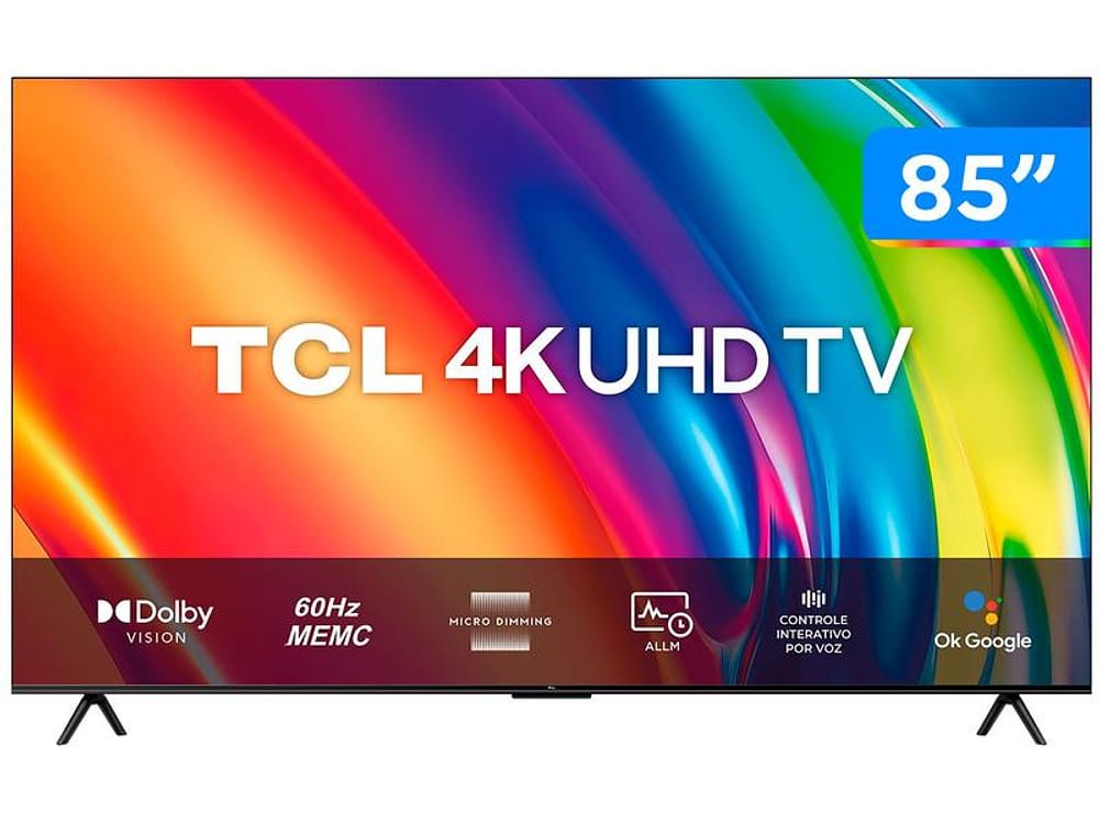 Smart TV 85” 4K UHD LED TCL 85P745 - Wi-Fi Bluetooth Google Assistente 3 HDMI 2 USB