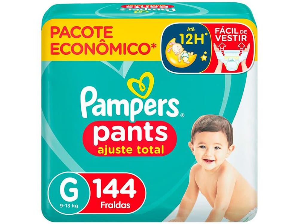 Fralda Calça Pampers Ajuste Total Tam. G 9 a 13Kg 144 Unidades