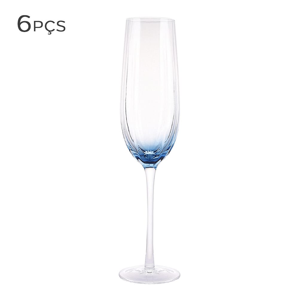 Taça de Vidro para Champagne Azul 250ML 6PÇS