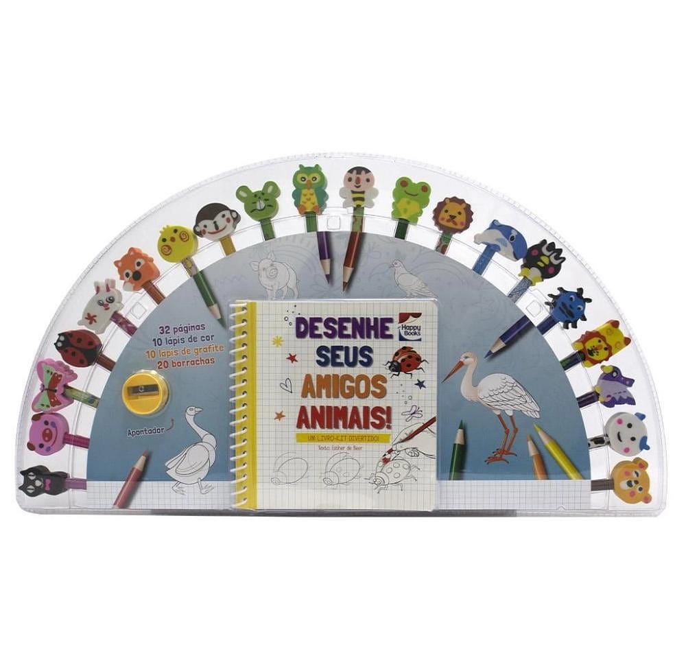 Livro Kit Divertido Desenhe seus amigos Animais- Happy Books